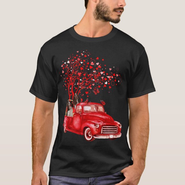 English Springer Spaniel Riding Truck Valentine Bu T-Shirt (Front)