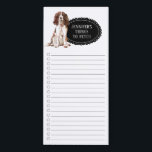 English Springer Spaniel Shopping List Magnetic Notepad<br><div class="desc">Adorable things to fetch English Springer Spaniel dog with a black chalkboard frame personalised with your name.</div>
