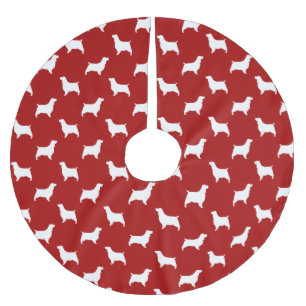 English Springer Spaniel Silhouettes Pattern Red Brushed Polyester Tree Skirt