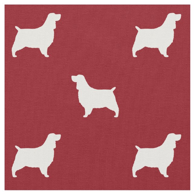 English Springer Spaniel Silhouettes Pattern Red Fabric (Close Up)