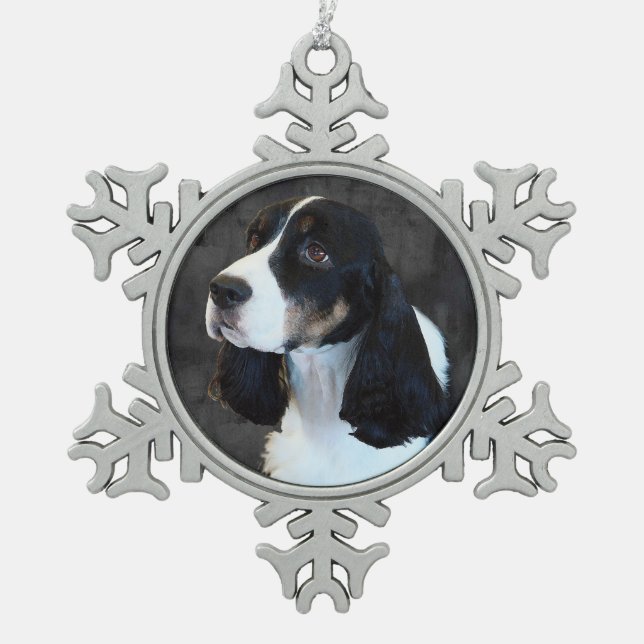 English Springer Spaniel Snowflake Pewter Christmas Ornament (Front)