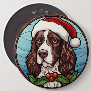 English Springer Spaniel Stained Glass Christmas 6 Cm Round Badge
