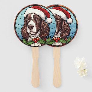 English Springer Spaniel Stained Glass Christmas Hand Fan