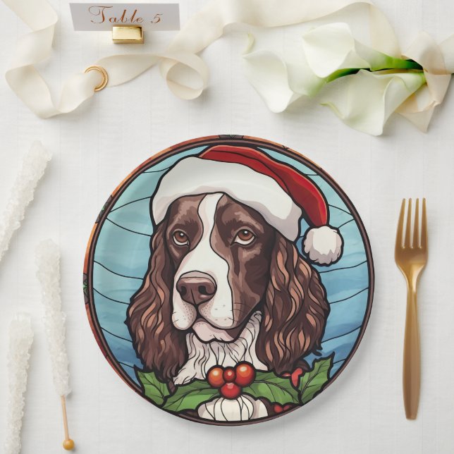 English Springer Spaniel Stained Glass Christmas Paper Plate (Wedding)