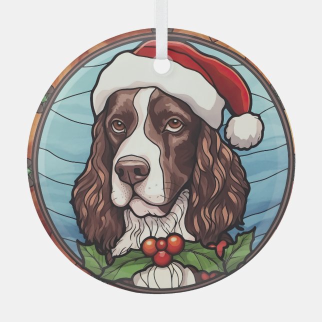 English Springer Spaniel Stained Glass Christmas Tree Decoration (Front)