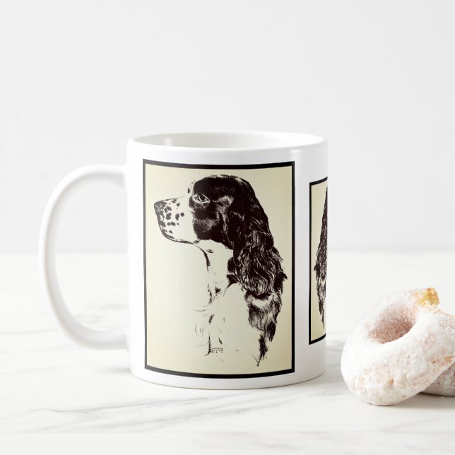 English Springer Spaniel Vintage Art  Coffee Mug (With Donut)