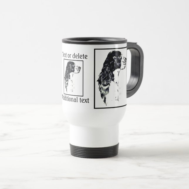 English Springer Spaniel Vintage Art Personalised Travel Mug (Front Right)