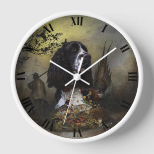 English Springer Spaniel with pheasant  Clock