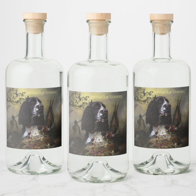 English Springer Spaniel with pheasant    Liquor Bottle Label (Bottles)