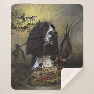 English Springer Spaniel with pheasant  Sherpa Blanket