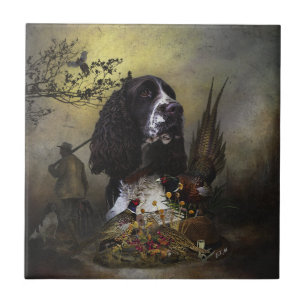 English Springer Spaniel with pheasant     Tile