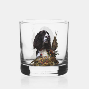 English Springer Spaniel with pheasant    Whiskey Glass