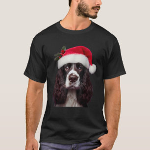 English Springer Spaniel With Santa Hat Christmas T-Shirt