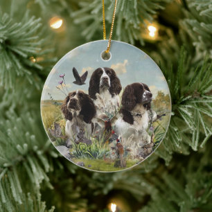 English Springer Spaniels ,Art Ceramic Tree Decoration