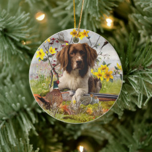 English Springer Spaniels ,Art Ceramic Tree Decoration