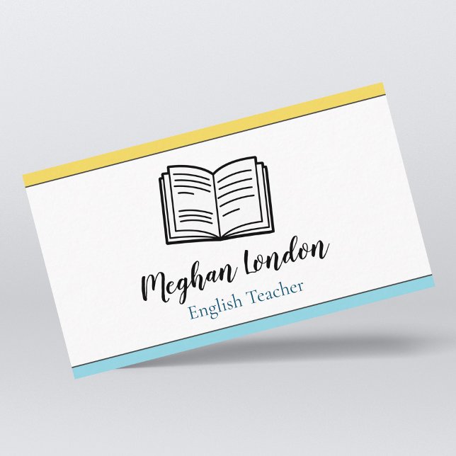 English Teacher Blue & Yellow Instructor Educator Business Card (Creator Uploaded)