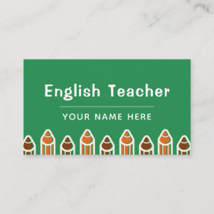 English Teacher Colourful Pencils Vibrant Bright  Business Card