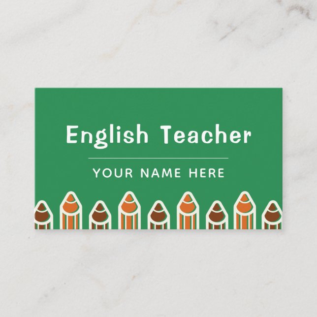 English Teacher Colourful Pencils Vibrant Bright  Business Card (Front)