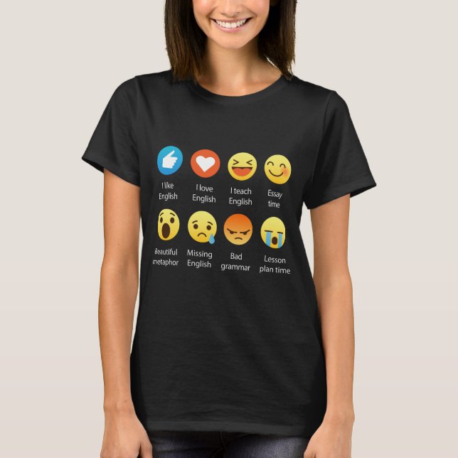 English Teacher Emojis Emoticons Funny Graphic Tee (Front)