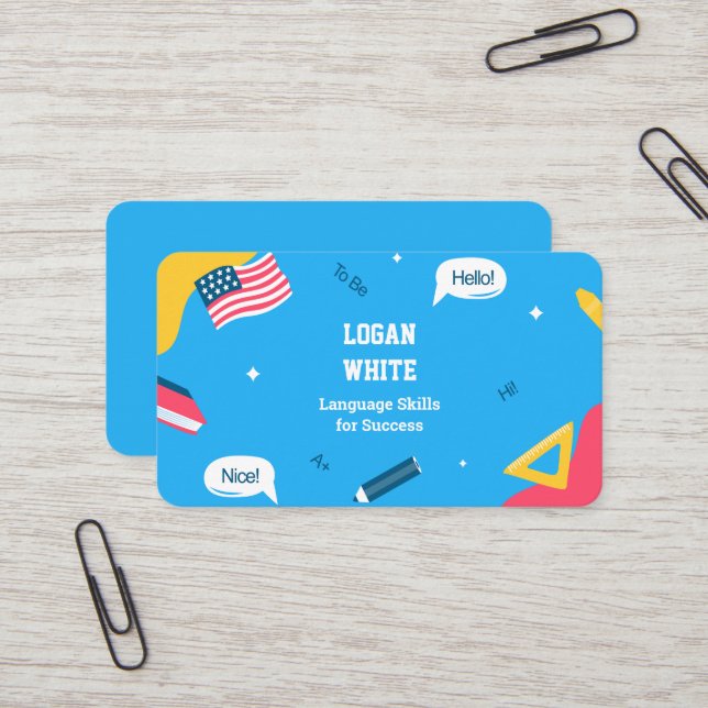 English Teacher ESL Instructor Business Card (Front/Back In Situ)