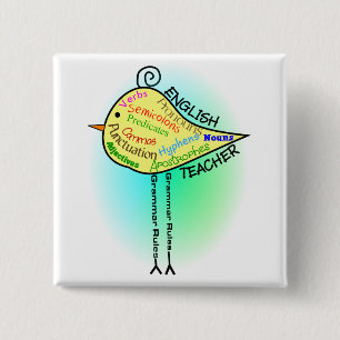English Teacher "Grammar Bird" Gifts 15 Cm Square Badge