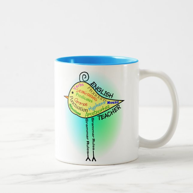 English Teacher "Grammar Bird" Gifts Two-Tone Coffee Mug (Right)