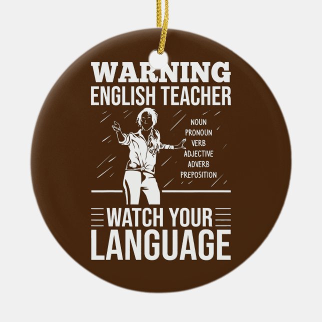 English Teacher Outfit English Grammar Chequered Ceramic Tree Decoration (Front)