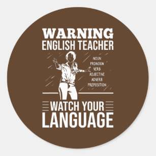 English Teacher Outfit English Grammar Chequered Classic Round Sticker