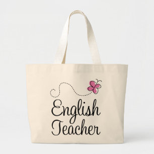 English Teacher Pink Butterfly Large Tote Bag
