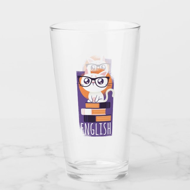 ENGLISH TEACHERS Gift - Cute Kawaii Cat Purple Glass (Front)