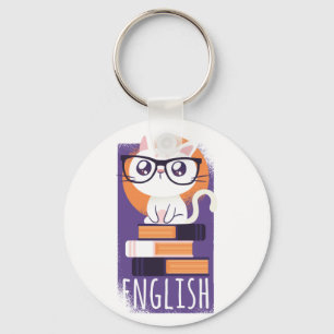 ENGLISH TEACHERS Gift - Cute Kawaii Cat Purple Key Ring