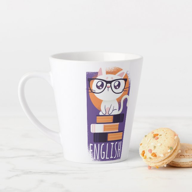 ENGLISH TEACHERS Gift - Cute Kawaii Cat Purple Latte Mug (In Situ)