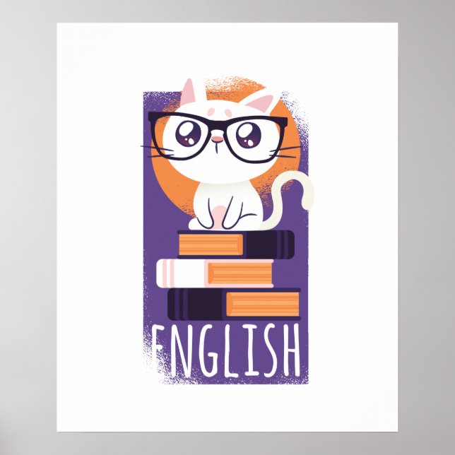 ENGLISH TEACHERS Gift - Cute Kawaii Cat Purple Poster (Front)