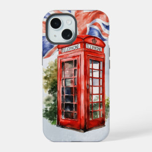 English Telephone Box and Flag iPhone 15 Case