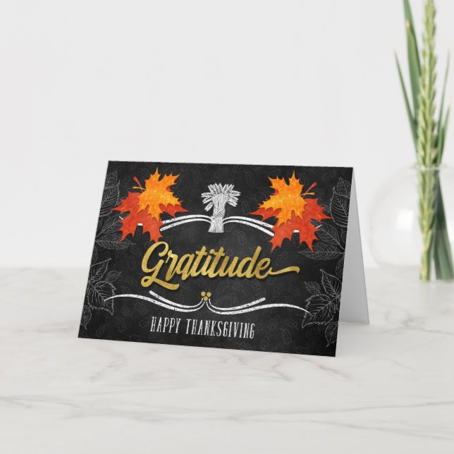 English Thanksgiving Grateful Blessings Chalkboard Holiday Card (Front)