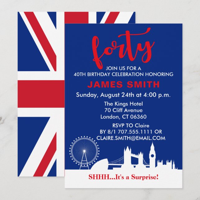 English Theme 40th Birthday Party Invitation (Front/Back)
