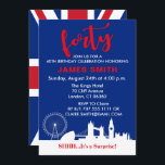 English Theme 40th Birthday Party Invitation<br><div class="desc">Modern Union Jack Flag 40th Birthday Invitation. Design Features English Flag on the back and London Sights On the Front Together with Party Details. Perfect for simple,  elegant and modern birthday party. Personalise with your party details beneath.</div>
