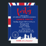 English Theme 40th Birthday Party Invitation<br><div class="desc">Modern Union Jack Flag 40th Birthday Invitation. Design Features English Flag on the back and London Sights On the Front Together with Party Details. Perfect for simple,  elegant and modern birthday party. Personalise with your party details beneath.</div>