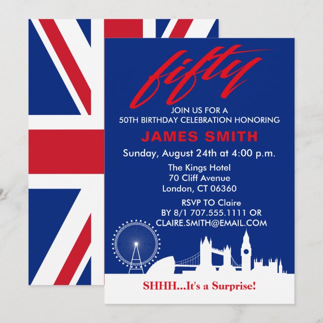 English Theme 50th Birthday Party Invitation (Front/Back)