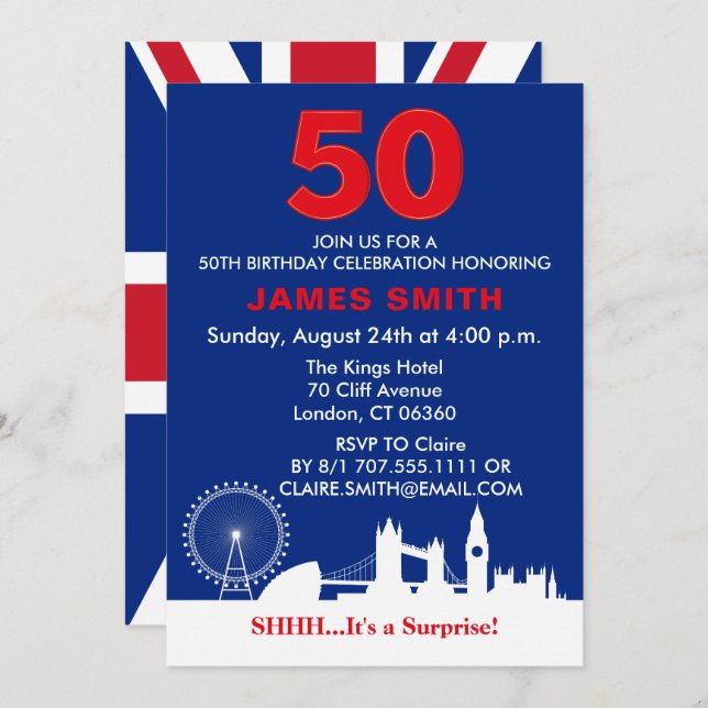 English Theme 50th Birthday Party Invitation (Front/Back)