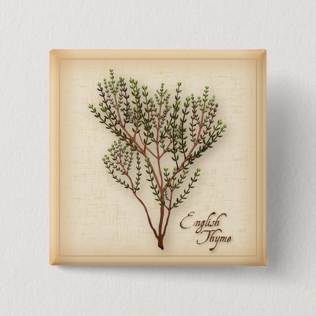 English Thyme Herb 15 Cm Square Badge (Front)