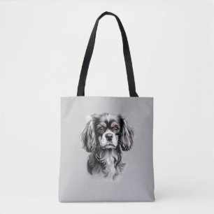 English Toy Spaniel Black and White Silhouette Tote Bag