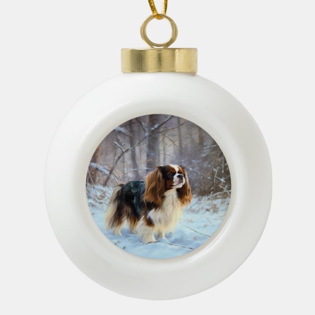 English Toy Spaniel Let It Snow Christmas  Ceramic Ball Christmas Ornament (Front)
