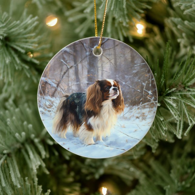 English Toy Spaniel Let It Snow Christmas  Ceramic Tree Decoration (Tree)