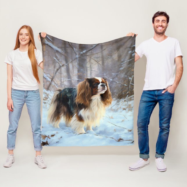 English Toy Spaniel Let It Snow Christmas  Fleece Blanket (In Situ)