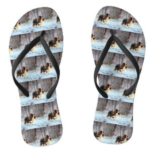 English Toy Spaniel Let It Snow Christmas  Flip Flops