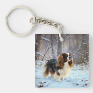 English Toy Spaniel Let It Snow Christmas Key Ring