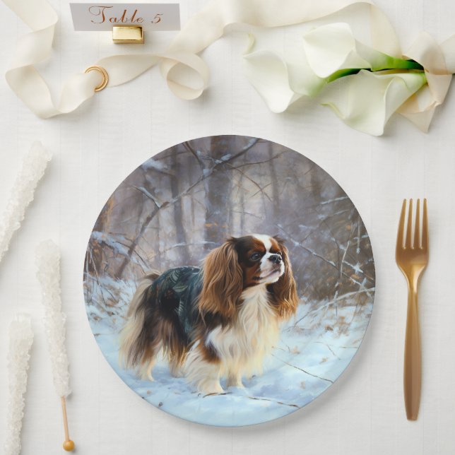 English Toy Spaniel Let It Snow Christmas  Paper Plate (Wedding)