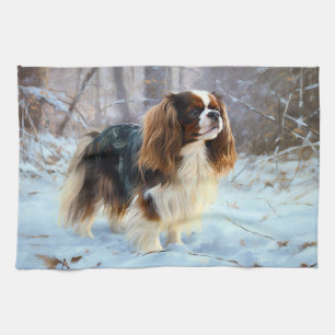 English Toy Spaniel Let It Snow Christmas Tea Towel