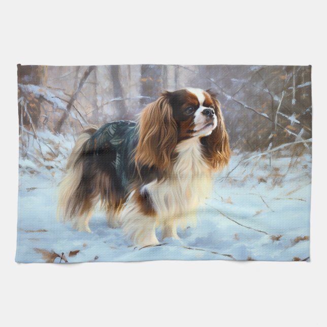 English Toy Spaniel Let It Snow Christmas  Tea Towel (Horizontal)